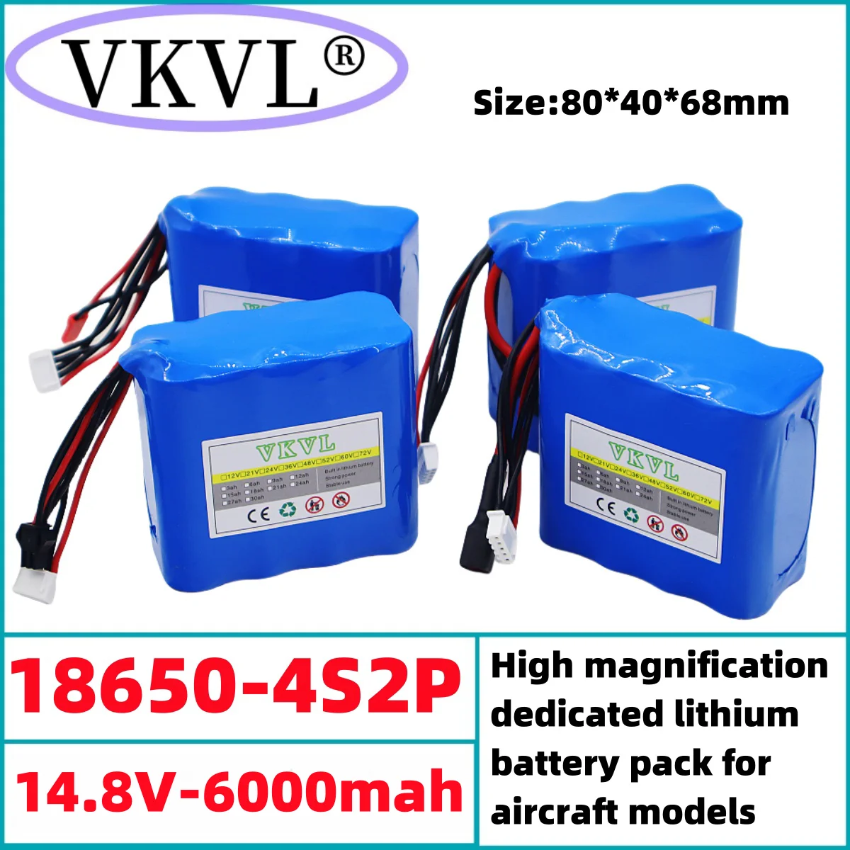 

100% brand new 14.8V6000mAh aircraft model toy 4S2P high rate discharge 16.8V6AH battery pack original 18650 lithium battery