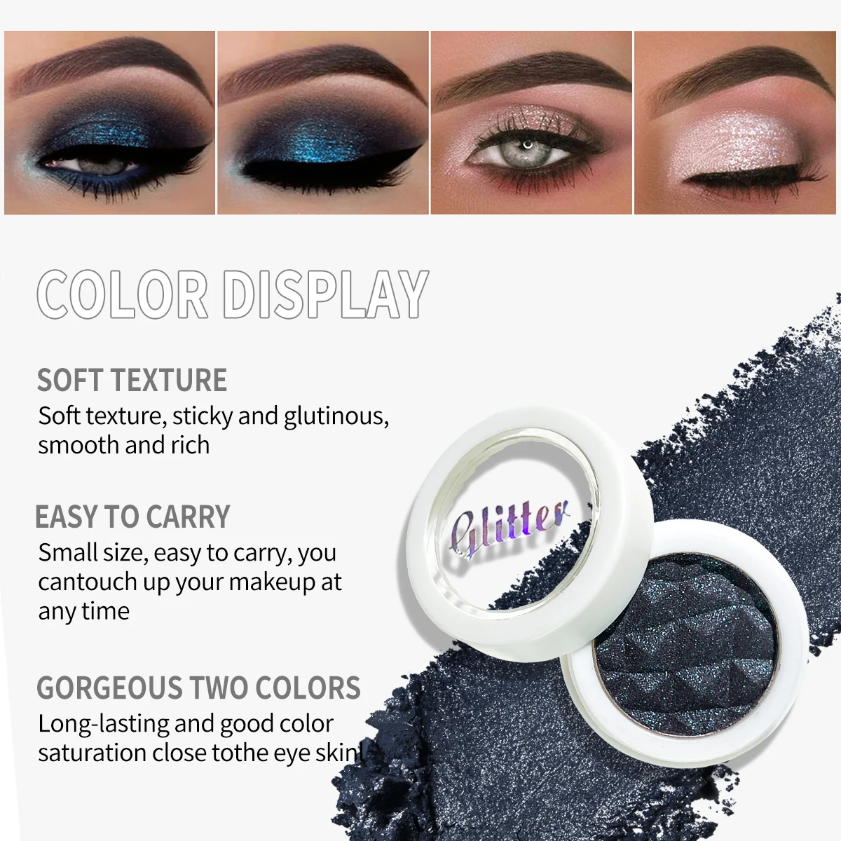 وعاء واحد لظلال العيون اللامعة - بودرة ظلال عيون مصبوغة لامعة تدوم طويلاً ومقاومة للماء ومكياج عيون متألق للحفلات واليومية #4