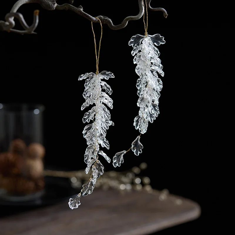 Christmas Decorations Ornaments 12Pcs Crystal Snowflake Icicle Hanging Pendants, Transparent Acrylic Water Drop Pearl Strings