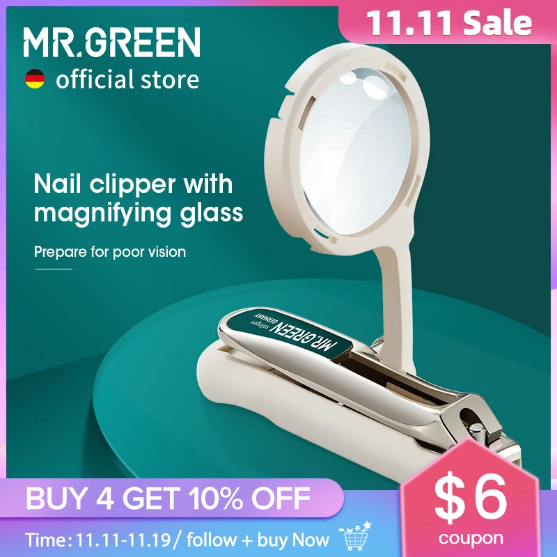 

MR.GREEN Nail clipper with Magnifying Glass magnifier For Poor Vision Stainless Steel No Splash Manicure Tools Cutter Idea Gift
