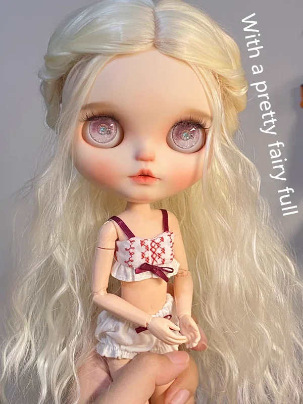 Blythes Doll Wig Fits Into the New 1/69-10in Size Fashion Medium Foam Roll Super Soft Silk Wig for Women Black Lily-Valley White