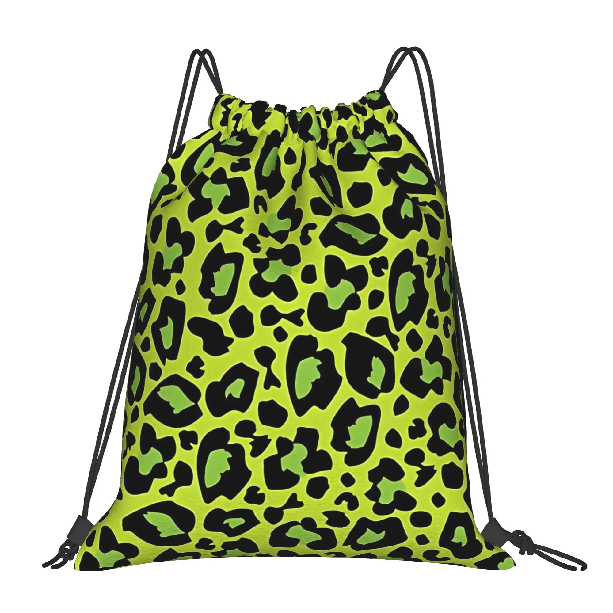 Leopard Print  Apple Green Leopard Print Multi-function Men Women Storage Backpack Teenager Travel Bag Print Drawstring Bags