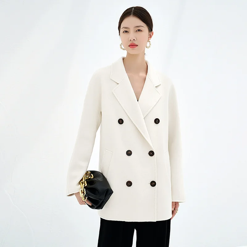 

Pure Cashmere Double-Sided Jacket Short New Double Breasted Pure White Woolen Jacket