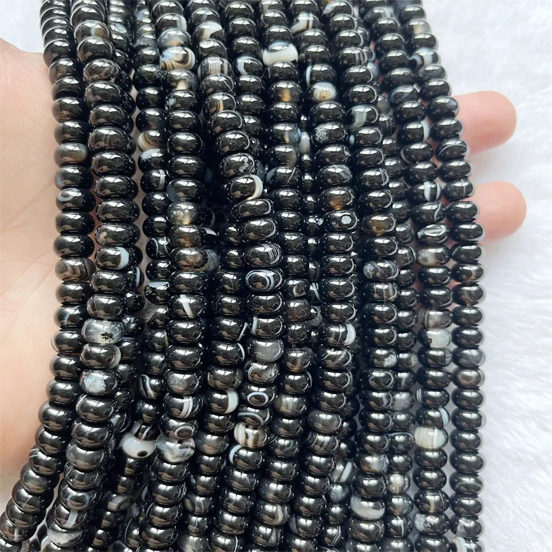 5*8MM Oval Black Agate Necklace Strip Line Vein Natural Stone Stainless Steel Chocker Wholesale Beads Mother Daughter