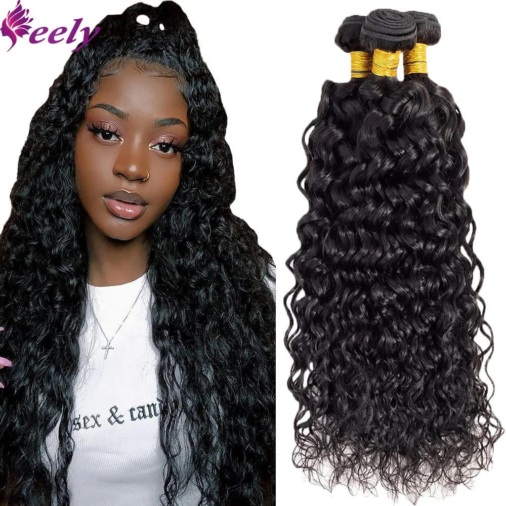 Deep Wave Bundles Human Hair 100% Unprocessed Extensions 20 22 24 Inches Bundles Human Hair Natural Black For Woman 1/3 Bundles