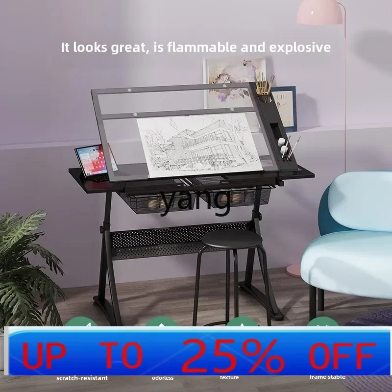 LH glass studio art painting table tutoring class training table and chair set calligraphy desk and chair