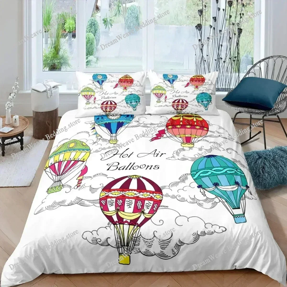 Hot Air Balloon Comforter Cover Set Vintage Bedspread Cover for Kids Landscape Quilt Cover Microfiber Polyester Bedding Set96396