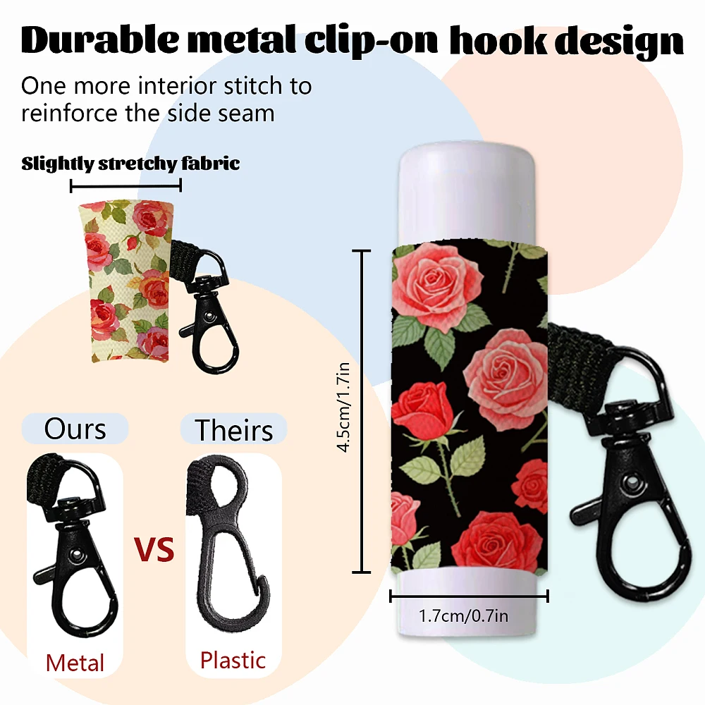 10Pcs Books Butterflies Lip Balm Holder Keychain Cowboy Boots Lipstick Holders Pouch with Metel Clasp Portable Clip on Lip Gloss