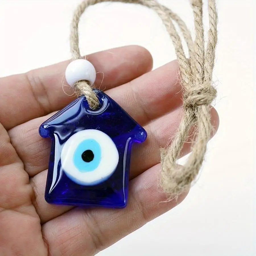 1/5/10/20/50/100pcs House-shaped Blue Eye Pendant, Evil Eye Greek Turkish Ornament, Glass Pendant DIY Accessory Funny Positive M