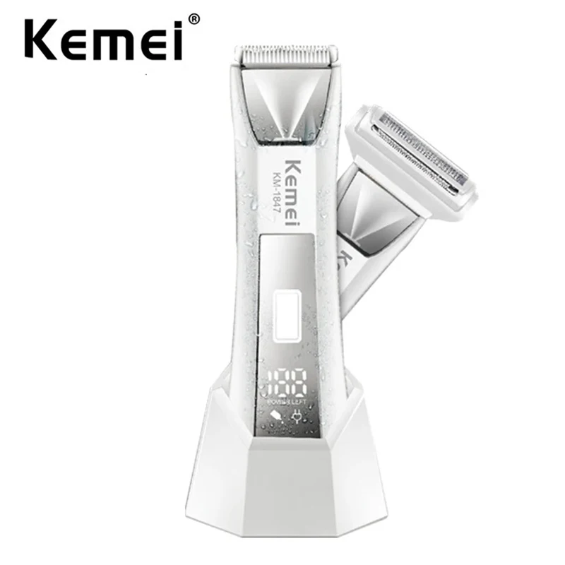 Kemei Groin Hair Trimmer for Men Women Body Hair Removal Electric Ball Trimmer IPX7 Waterproof Groomer for Pubic Leg Armpit Hair