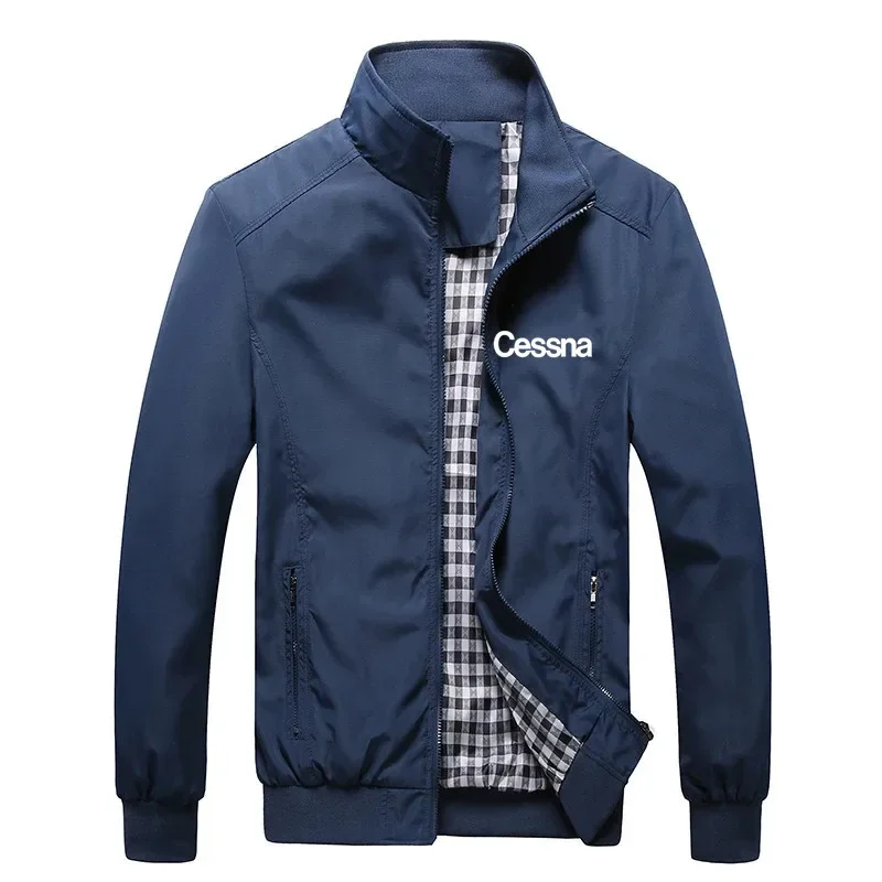 

Fashion Standing Collar High Quality Men's Jacket Good Clothes Spring Autumn Plane Pilots Cessna Print Man Coats Jackets