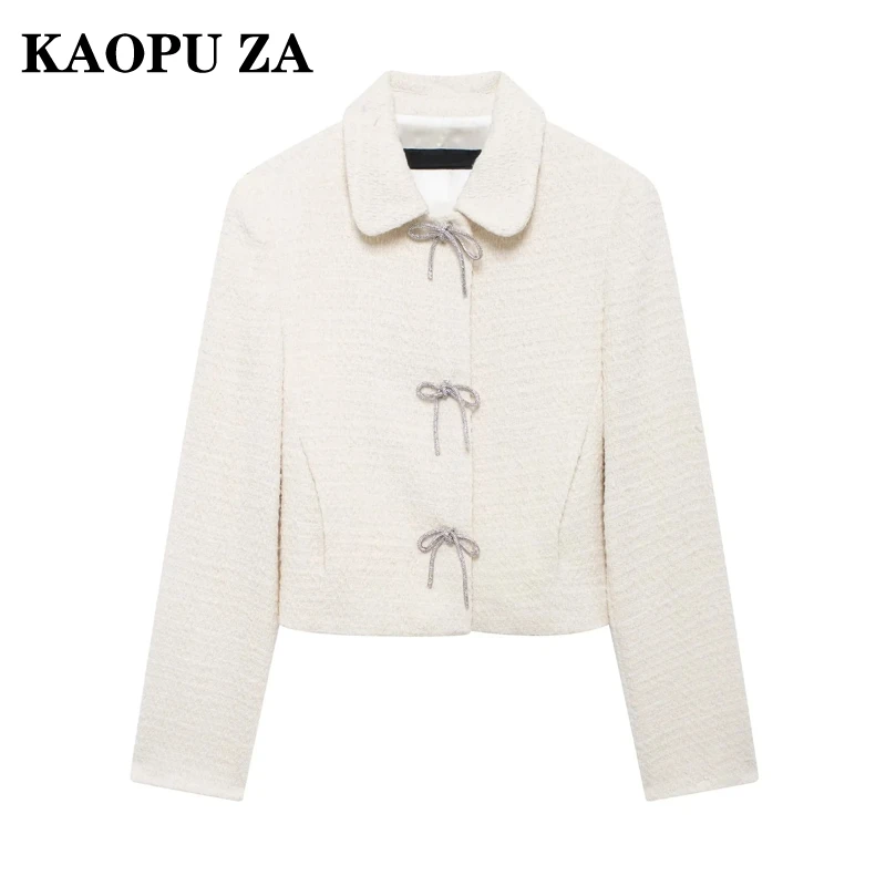 KAOPU ZA 2024 New Autumn Woman's Casual Long Sleeve Lace Pockets Jacket Top Female Fashion Solid Color Turn-down Collar Coat