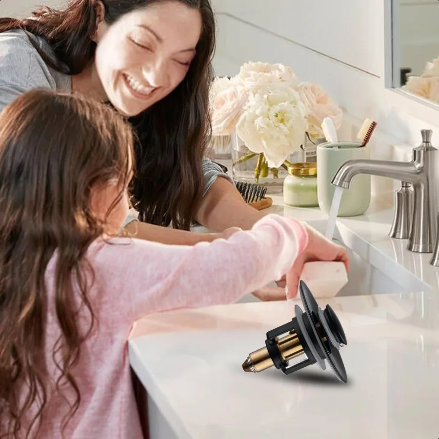 Универсальная пробка для раковины в ванной комнате, комплект из 2 шт., матовая черная всплывающая сливная пробка для сливных отверстий для раковины 1,061,65 против засорения, ванная комната Si