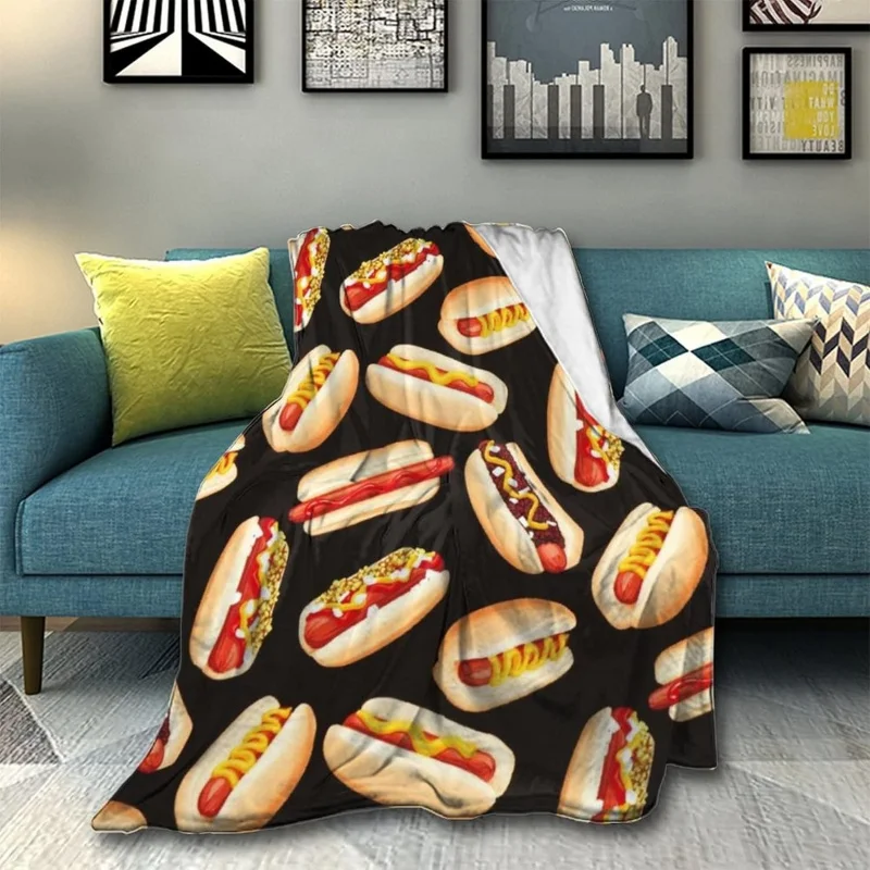 

New furry flannel blanket, warm microfiber blanket, fun food hot dog 40x30 inches