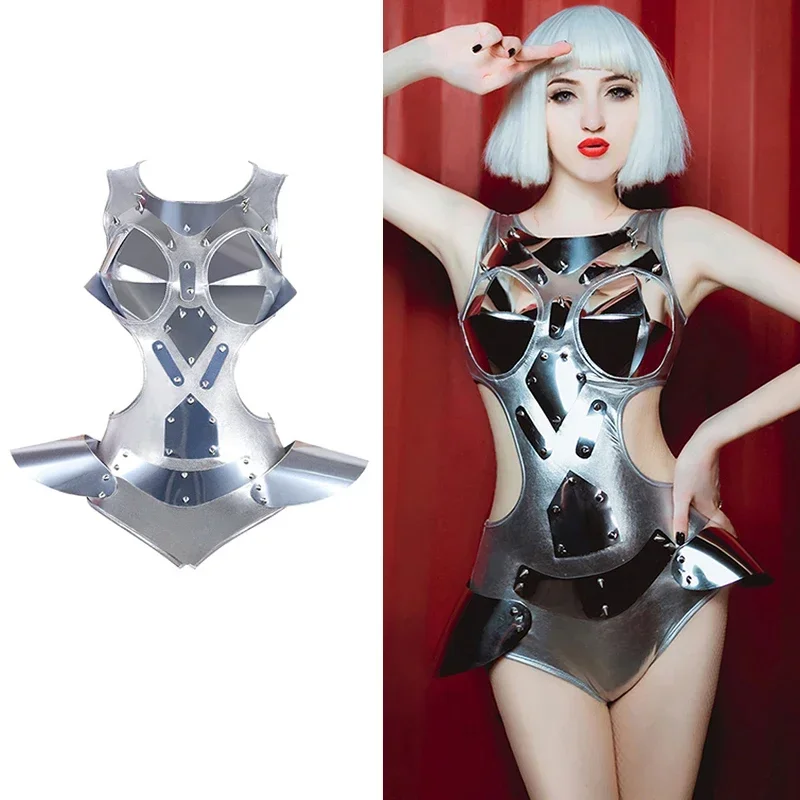 

2020 Fashion Jazz Dance Costume Silver Bodysuit Women DJ DS Jumpsuit For Singers Performing Wear Pole Dance Gogo Dancer Outfits