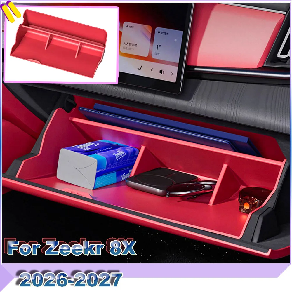 For Zeekr 8X 2026-2027 Glove Box Silicone Storage Mat Anti‑Slip Anti‑Noise Multi‑Grid Partition Organizer Automotive Interior