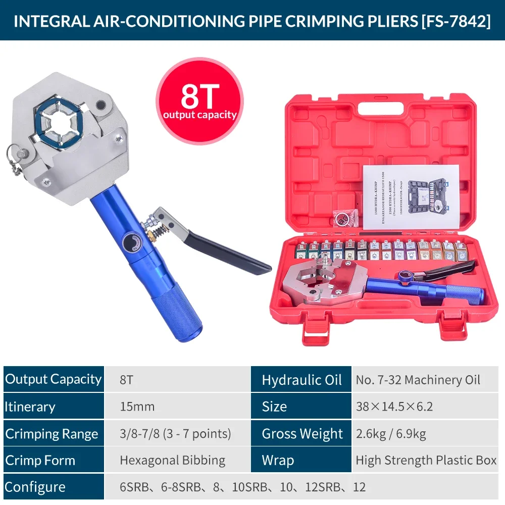 DOOROOM Hydraulic Hose Crimper Conditioning Manual Hose Crimper Kit Air Conditioning Repaire Handheld Hydraulic Hose Crimping