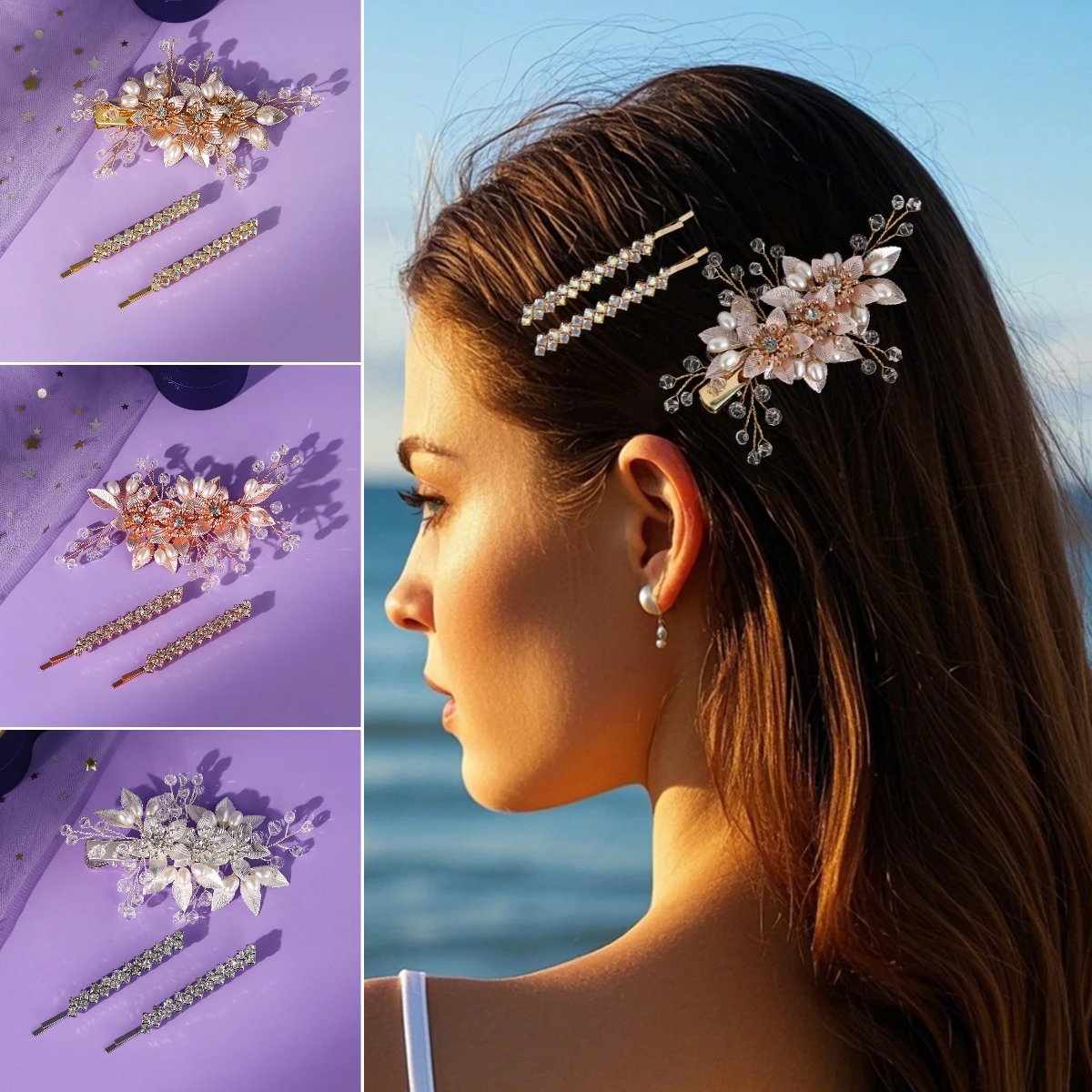 

3 шт., набор заколок для волос с нежным цветком и когтями, стильная боковая заколка для челки для девочек, ювелирные изделия для свадебной вечеринки, заколки для волос, головные уборы в подарок