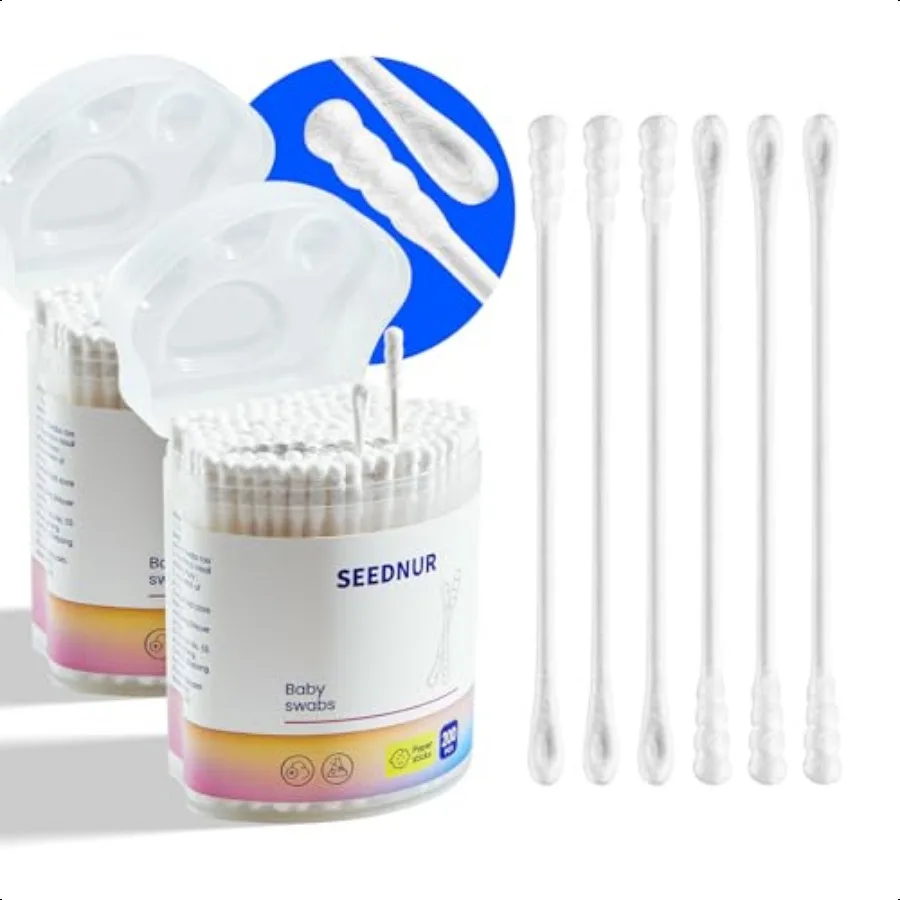 Tamponi di cotone per bambini Tamponi di cotone a doppia punta da 400 pezzi con bastoncino di carta per neonato 100 Tamponi di cotone organico Qtips per orecchio Nos