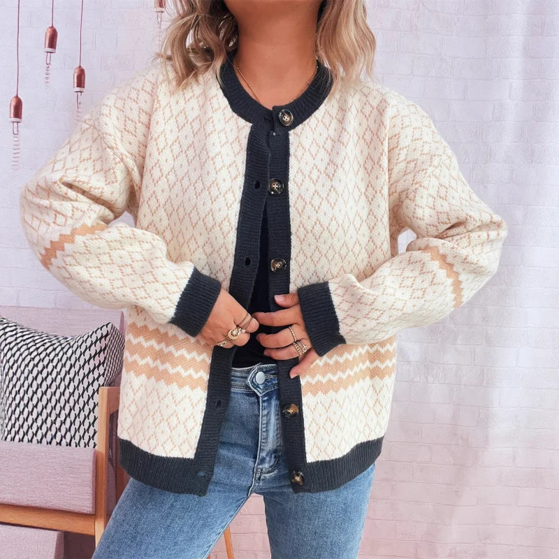 الخريف الشتاء خمر كتلة اللون جولة الرقبة طويلة الأكمام محبوك سترة سترة عارضة المرأة