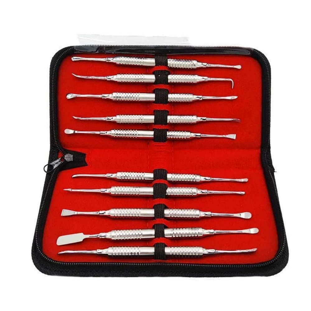 10Pcs Dental Periosteal Elevator Set Stainless Steel Bone Stripper Flap Separator Implant Surgical Instruments Kit Storage Pouch