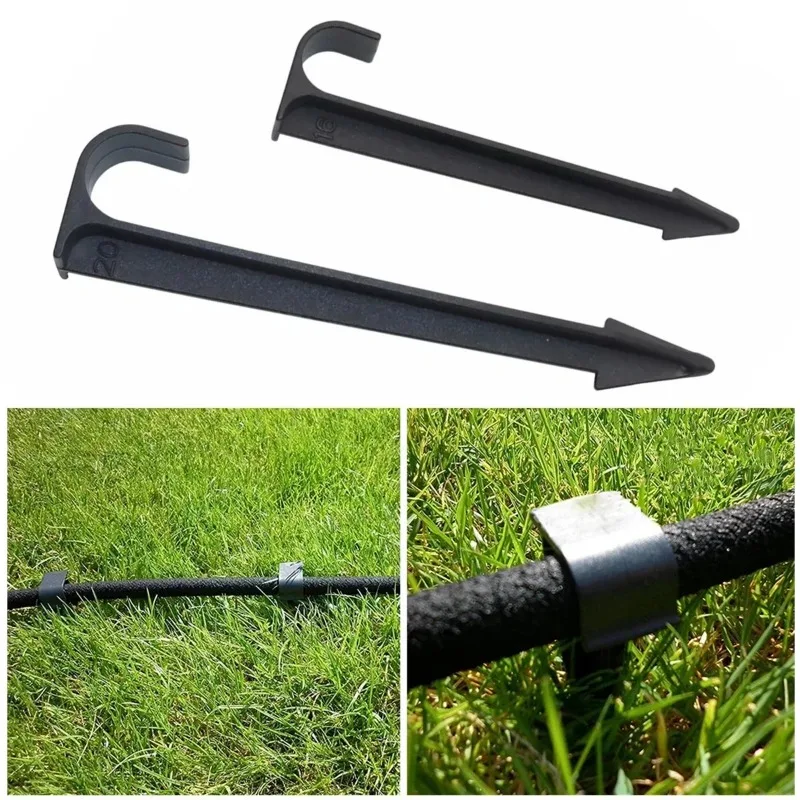 20/40pcs Black PE Pipe Ground Stakes C-Type Spiked Garden Lawn Orchard Irrigation Tube Nails to Prevent Pipe Dragging