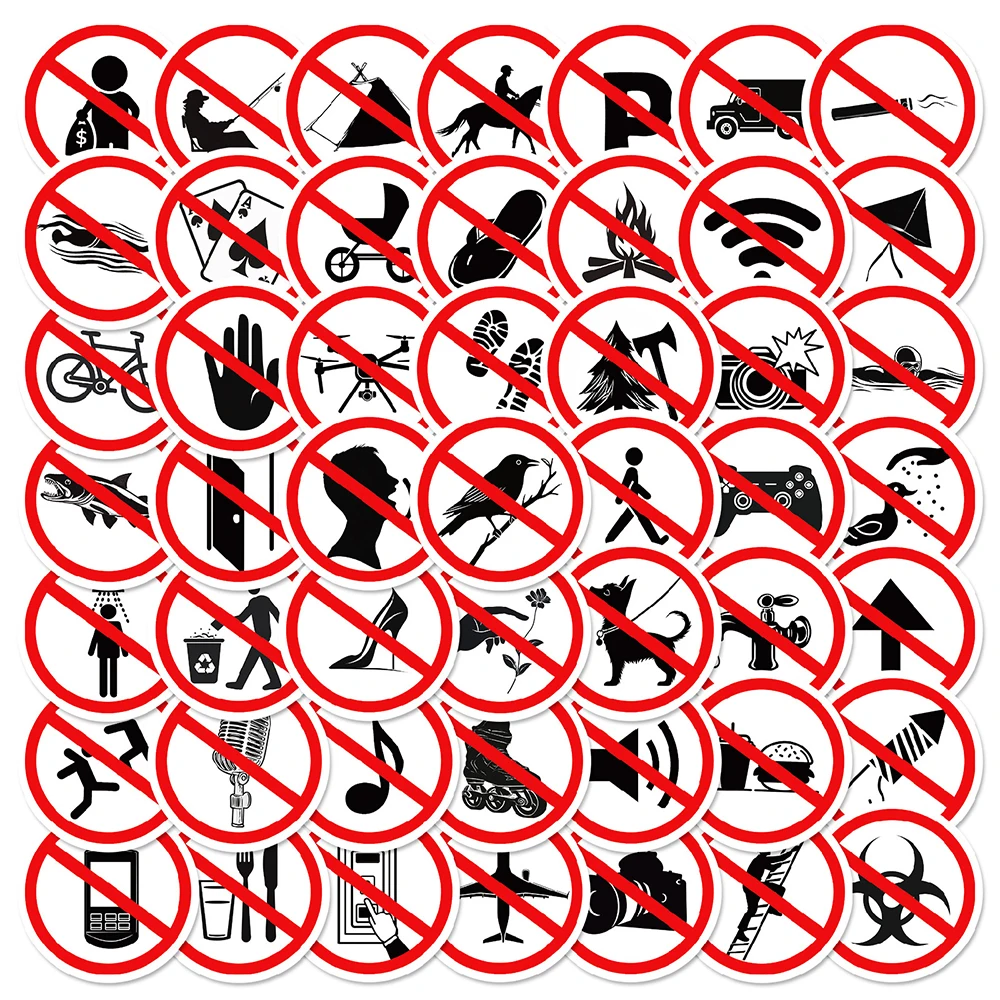 10/30/62pcs Warning Cartoon Stickers Funny Danger Banning Sign Decals for Laptop Skateboard Waterproof Decoration Sticker Packs