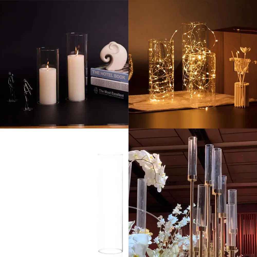 

Прозрачные стеклянные цилиндрические подсвечники, диаметр 4 дюйма, высота 16 дюймов, набор из 12 открытых колпаков-диффузоров для свечей.