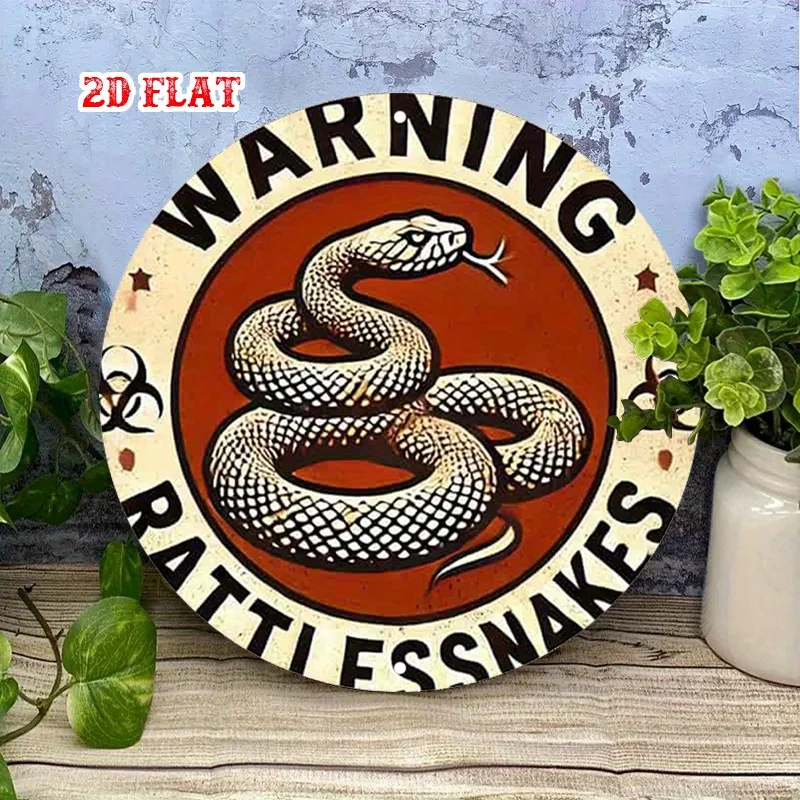 2D Flat,Snake Symbol Rattle Danger Warning Metal Wall Art with Snake Rattle & Warning Graphic, Rustic Suitable for Home