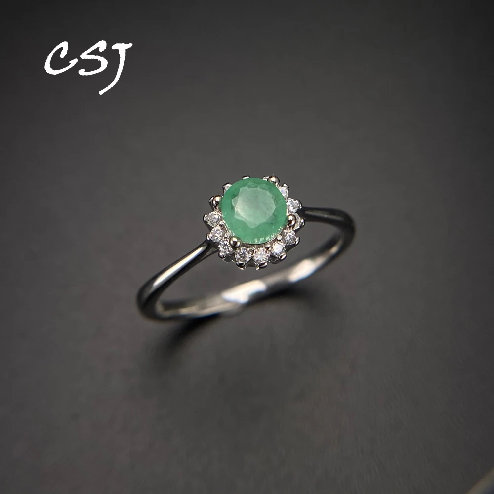 

Trendy Natural Emerald Rings Sterling 925 Silver Gemstone Round Cut 5mm 0.5ct Women Wedding Engagment Party Diana Ring Jewelry