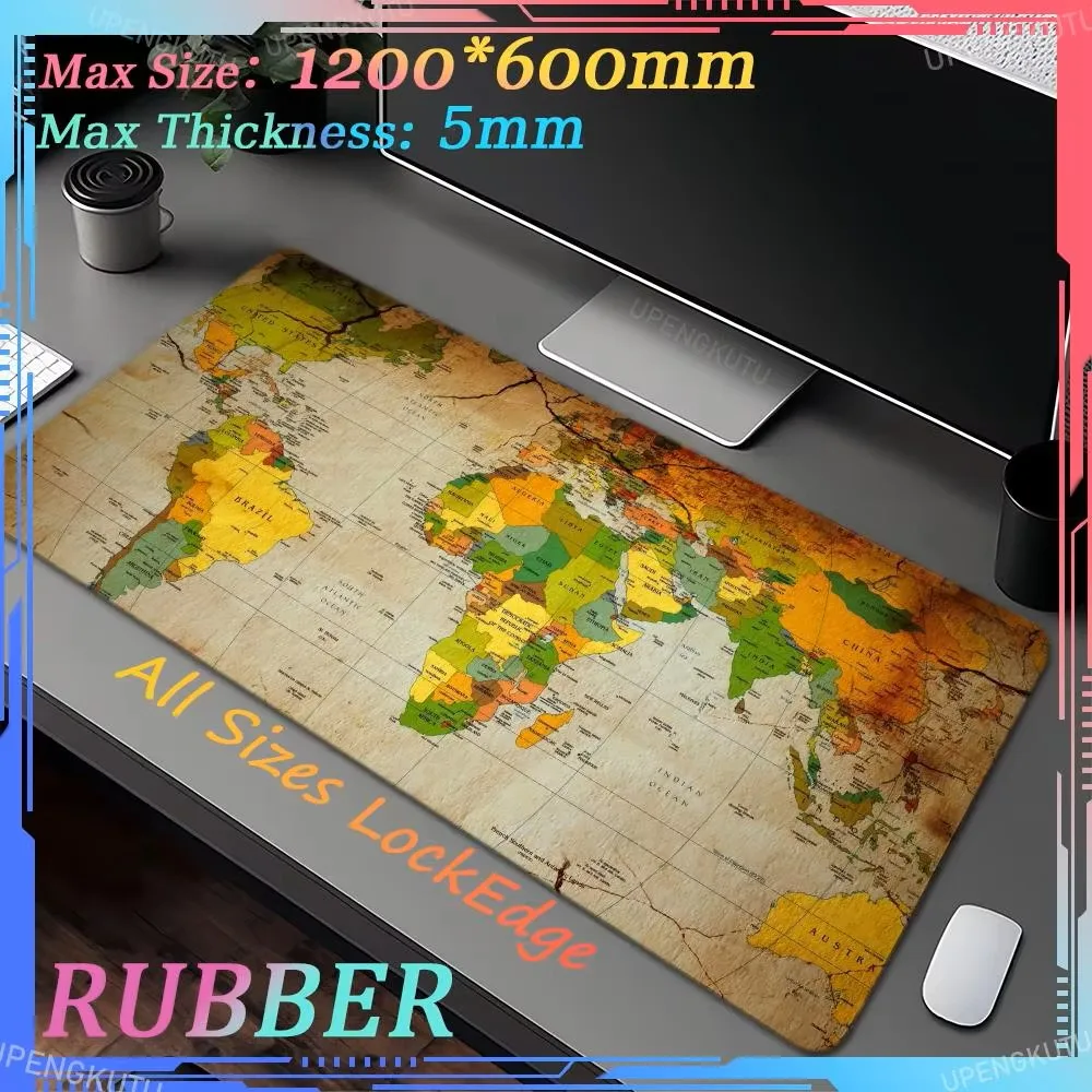 

Retro old map oversized mousepad laptop HD keyboard pad XXL lock edge table mat game accessories gamer carpet rubber mouse pad