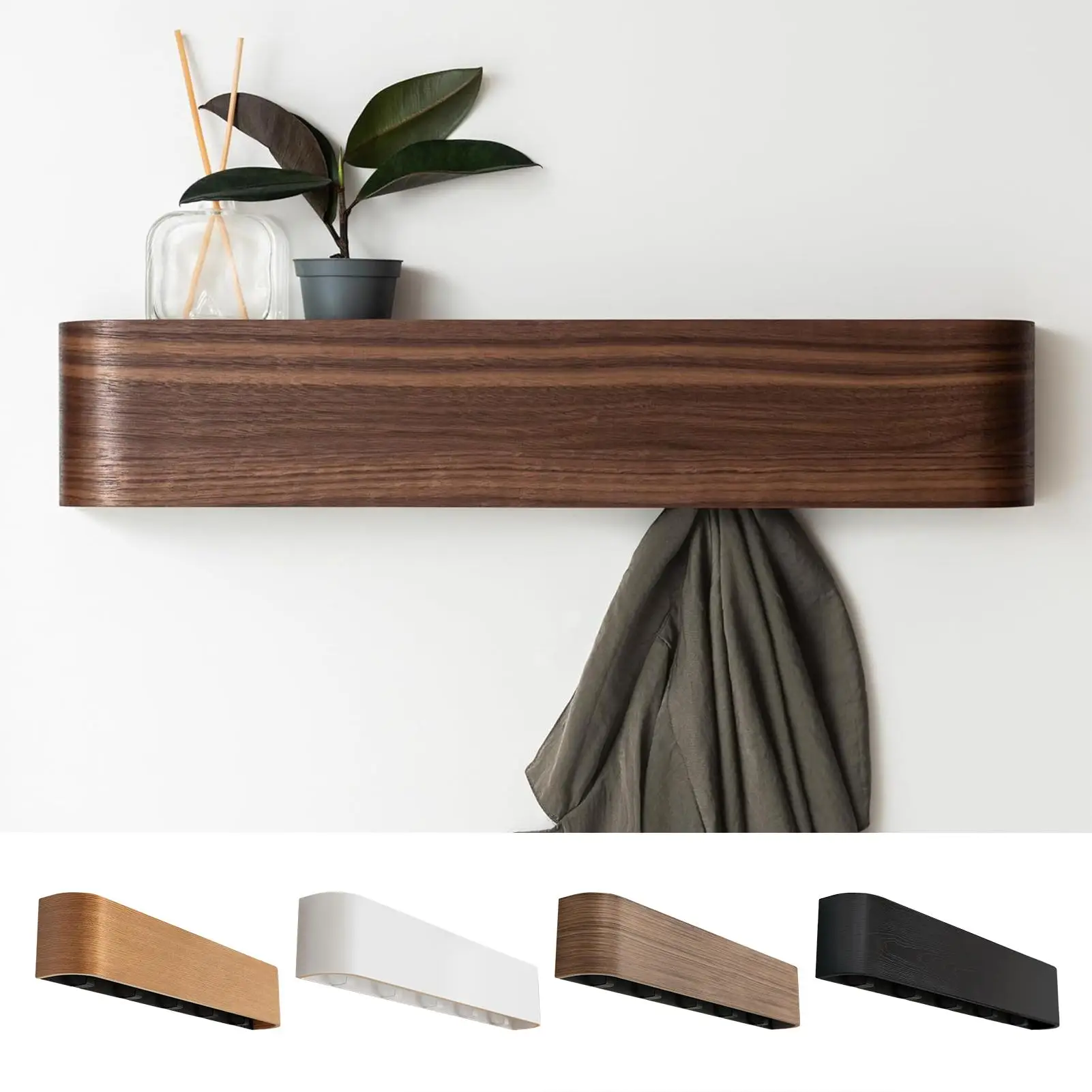Wall-Mounted Coat Rack Wall Coat Hanger Rack with Folding Hooks No-Drill Organizer Wooden Clothing Hanger for Household Bag Keys
