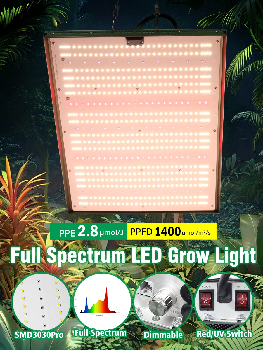 300W Vollspektrum LED-Wachstumslampe smd30pro UV-Rotlicht 1400umol/UD/s Hoher PPFD für Gewächshaus-Pflanzen Gemüse Blumen Wachstumslampe