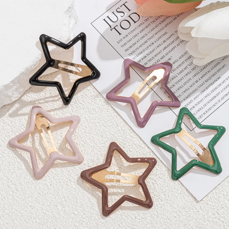 5Pcs Large Star Clips Hair For Girls Non-Slip Star Hair Accessories Hairpins Cute Colorful Snap Clips Lovely Metal Hair Barrette
