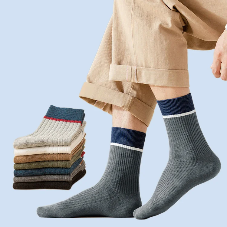 6/12 Paar Herren Herbst und Winter gestreifte Farbe passend zu lässigen All-Match atmungsaktiven mittellangen Herren socken trend ige Socken