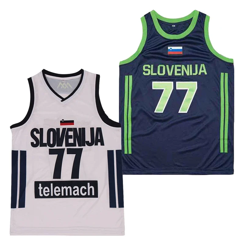 Basketball jerseys SLOVENIJA 77 Doncic JERSEY Sewing Embroidery Outdoor sportswear cheap high quality Movie White Blue champion