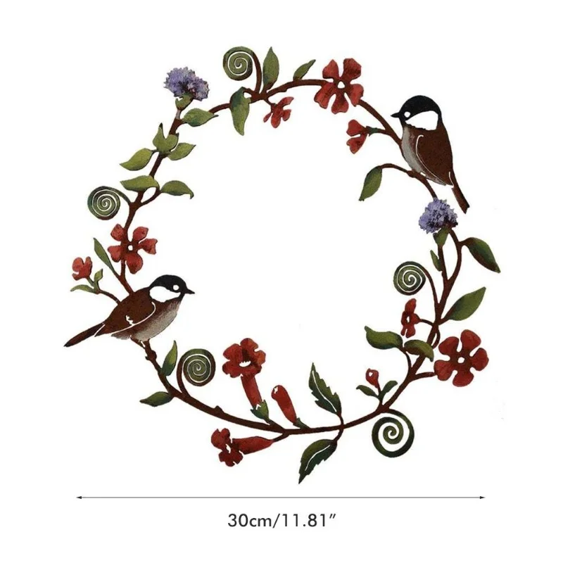 1 tits Wreath Wall doorplate metal artwork Chickadees Flowers Wreath Wall Art picture color