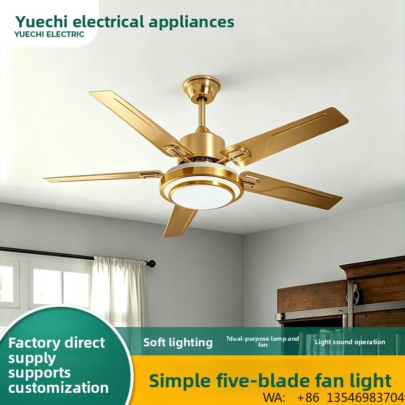 Cross-border Powerful Airflow Inverter-equipped 5 Blades Ceiling Fan Chandelier Light Minimalist Design for Bedrooms Living