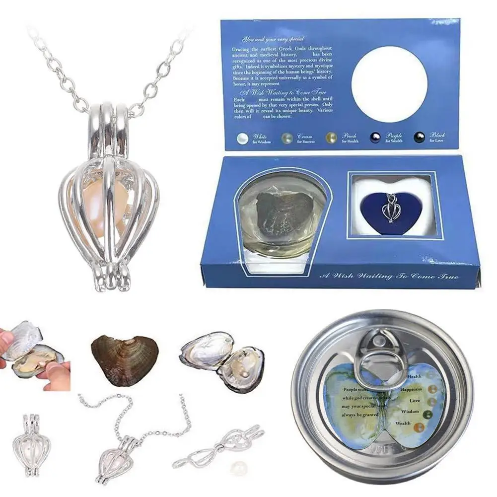 Collar con colgante de plata de ley con caja de perlas para mujer, collar de perlas de ostra, gargantillas de cadena de plata de 16 ", regalo del Día de San Valentín ﻿
