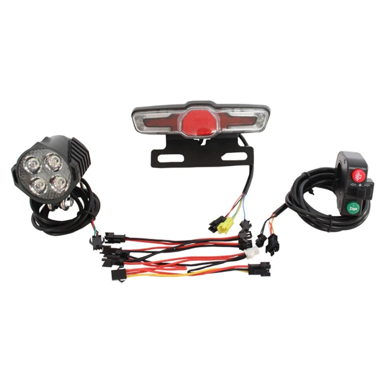 

12V-80V 12W 300 Lumen LED Front Light With Built-In Horn 36V-60V 5W Rear Light With Brake And Turn Function Switch For Electric