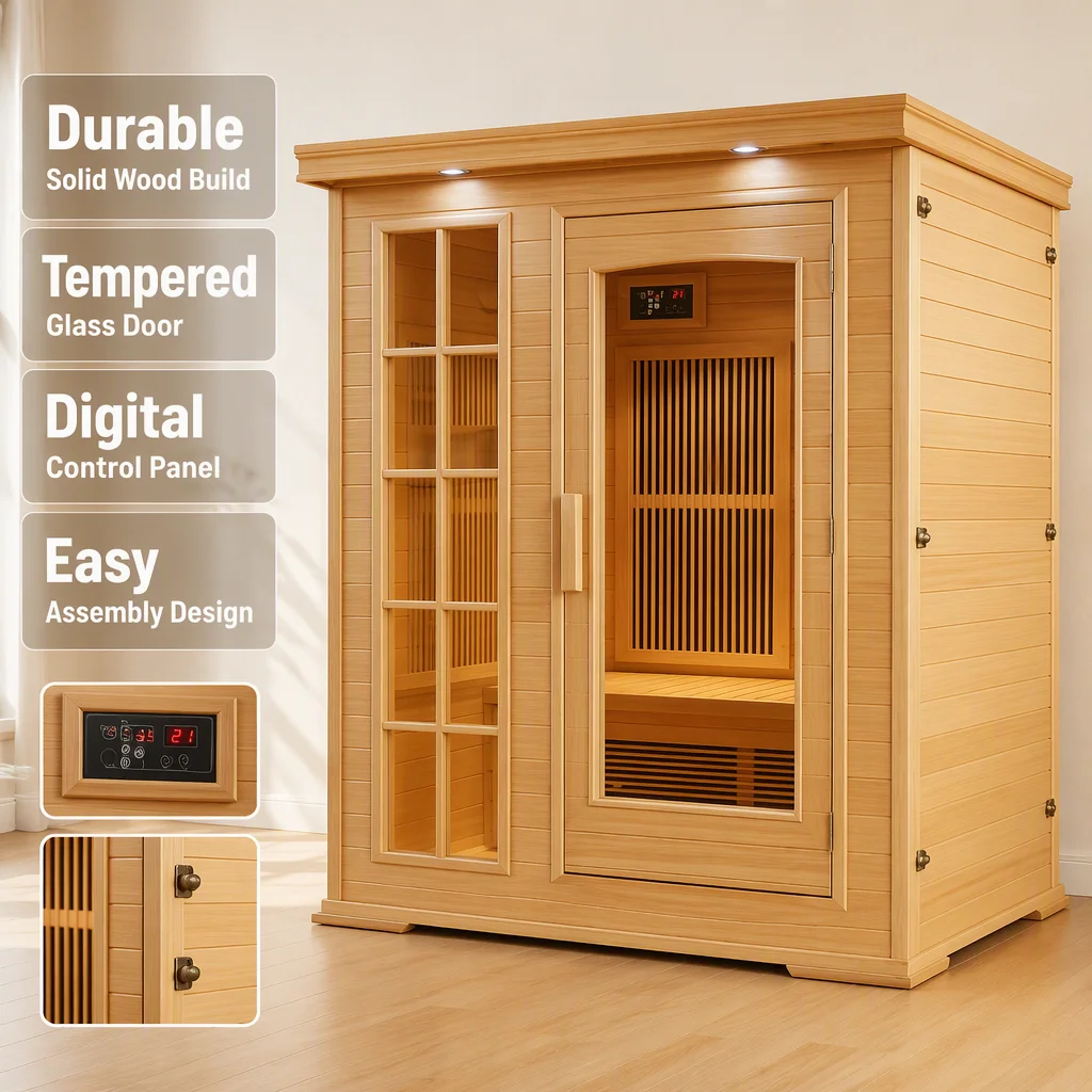 Factory Direct Solid Wood Infrared Sauna Cabin Digital Control Easy Assembly Tempered Glass Door For Indoor Home
