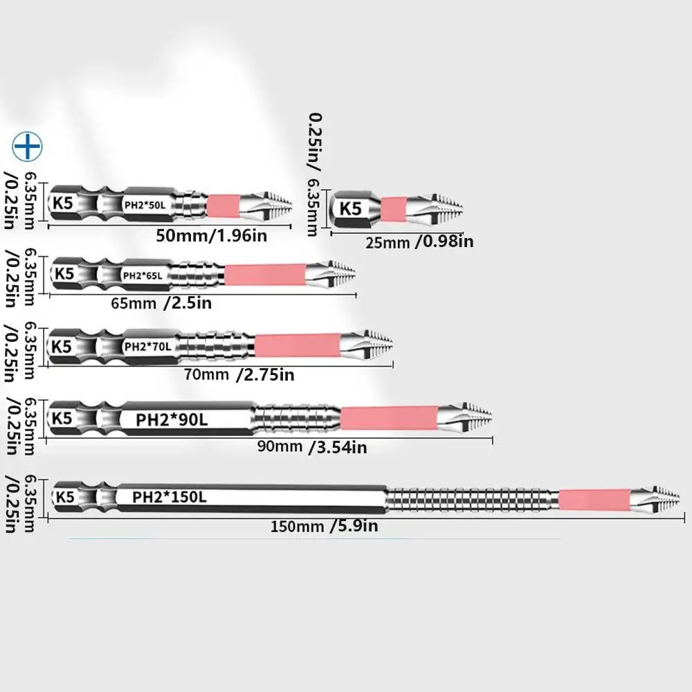 6/10pcs Anti-Slip Magnetic Screwdriver Bit High Torque Impact Resistant Batch Head Hexagonal Handle Cross Ph2 Screwdriver Bit