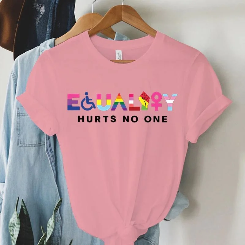 New Feminist Equality Hurts No One LGBTQ Print T Shirts Summer Cool Loose Short Sleeve Women Casual Round Neck Tees Top
