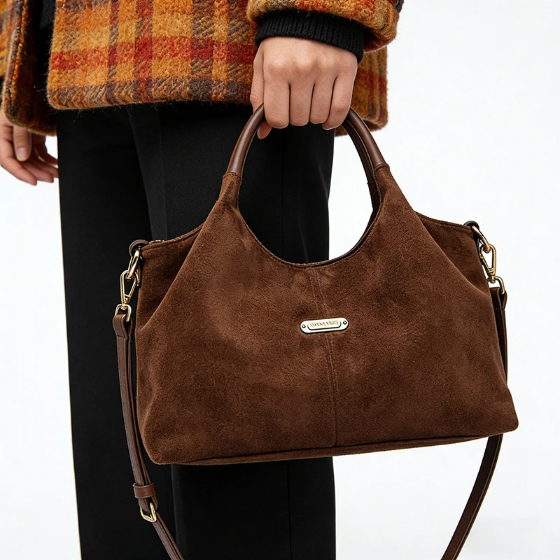 

Luxury Faux Suede Handbag Branded Fashion Tote Bag For Women Fashion Versatile And Simple Crossbody Bag High Quality Vintage Bag