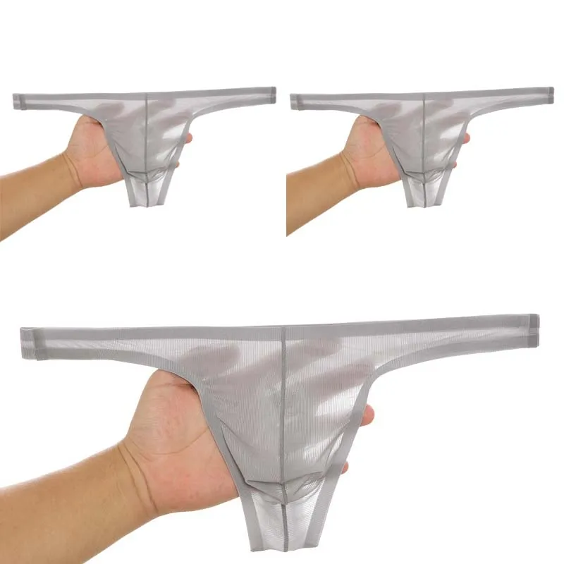 3 Pcs/lot Bikini Briefs Men SexyThong Gay Underwear Briefs Translucent U Convex G String Underpants Man Thin Lingerie Briefs