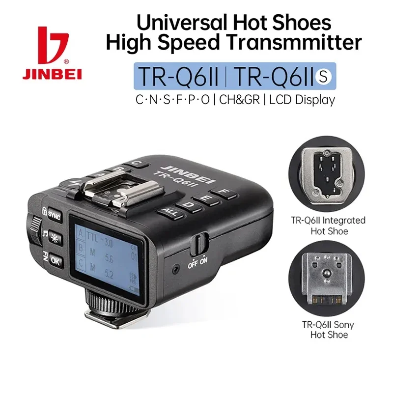 JINBEI TR-Q6II Flash Trigger 2.4G TTL HSS High-speed SYNC Speedlite receiver Transmitter for Canon Nikon Sony Olympus Fuji