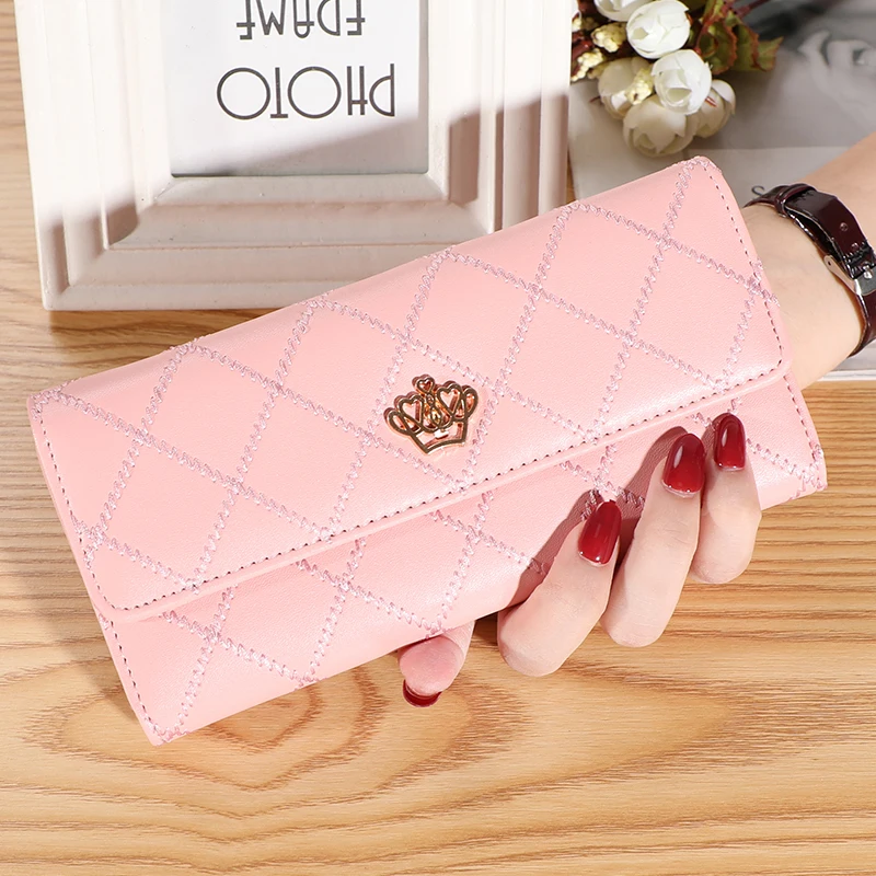 Women Wallet Lady Clutch Leather Plaid Hasp Female Wallets Long Length Card Holder Phone Bag Money Coin Pocket Ladies Purses