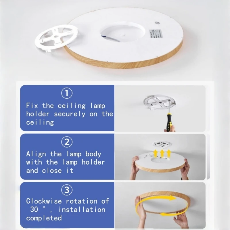 Circular Wood Grain LED Ceiling Light 3-color Living Room Home Decoration Light Kitchen Bathroom Bedroom Ultra-thin Ceiling Lamp