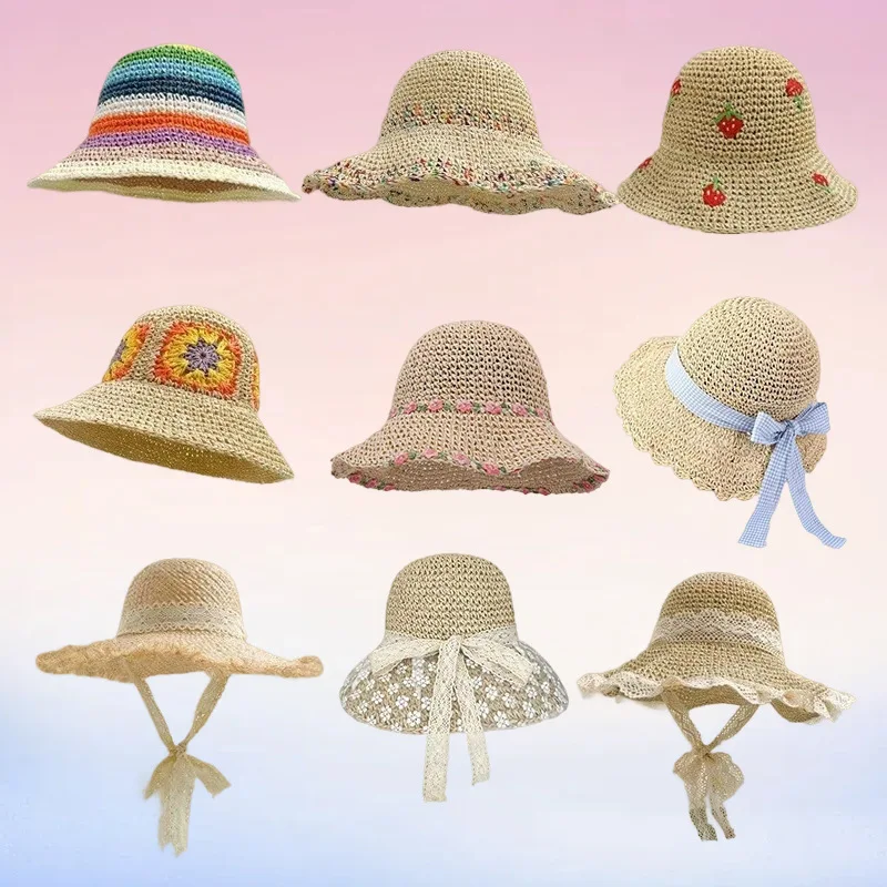 Hand Woven Foldable Straw Sun Hat, Fisherman Style Face Covering Beach Cap, Summer Sun Protection Hat