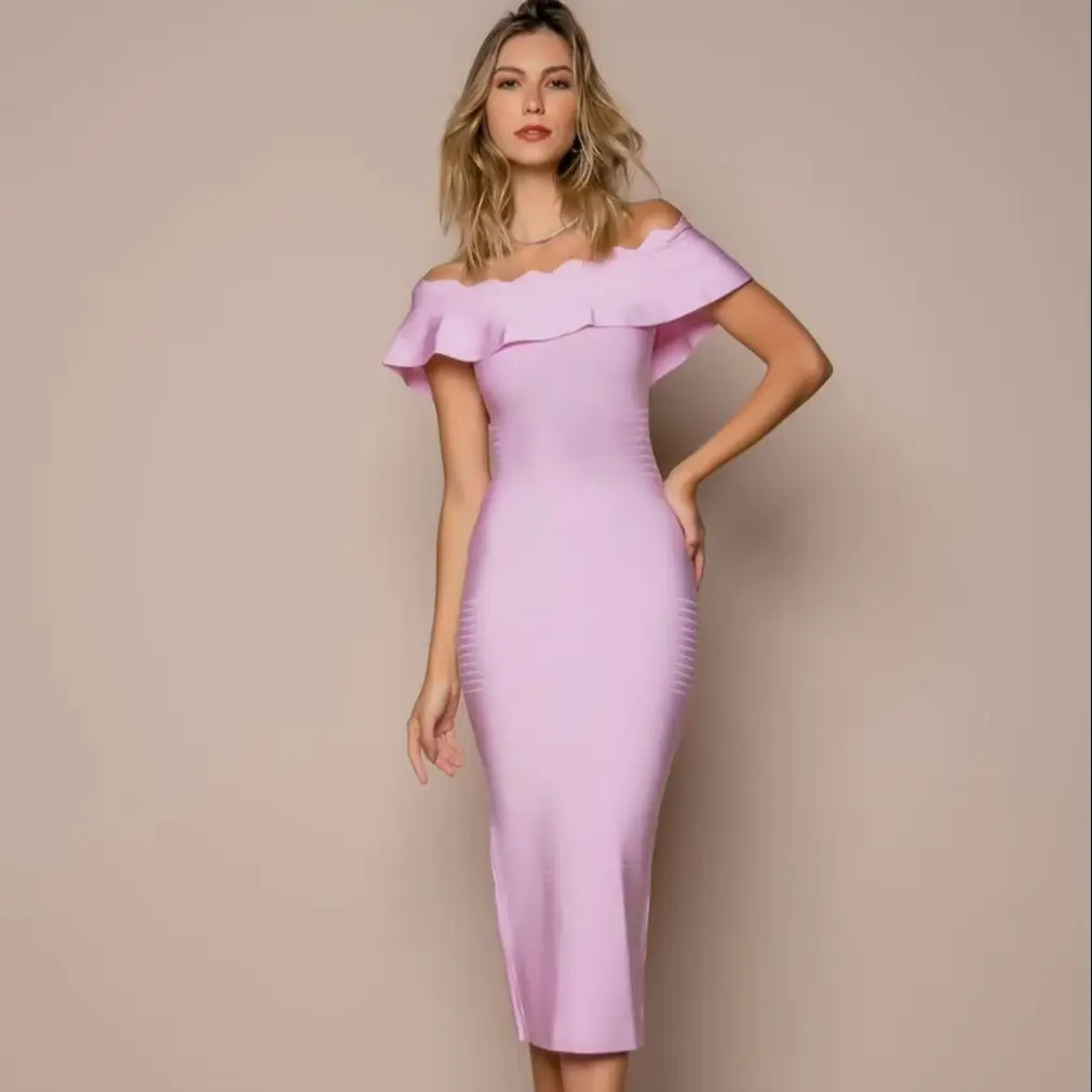 HQBORY Summer Women Long-Length Bandage Split Quality Elegant Bodycon Dress Vintage Mint Green Ruffles Bandage Vestidos XL